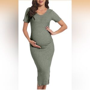 Short Sleeve Maternity Sweater Dress in Olive Green 💚